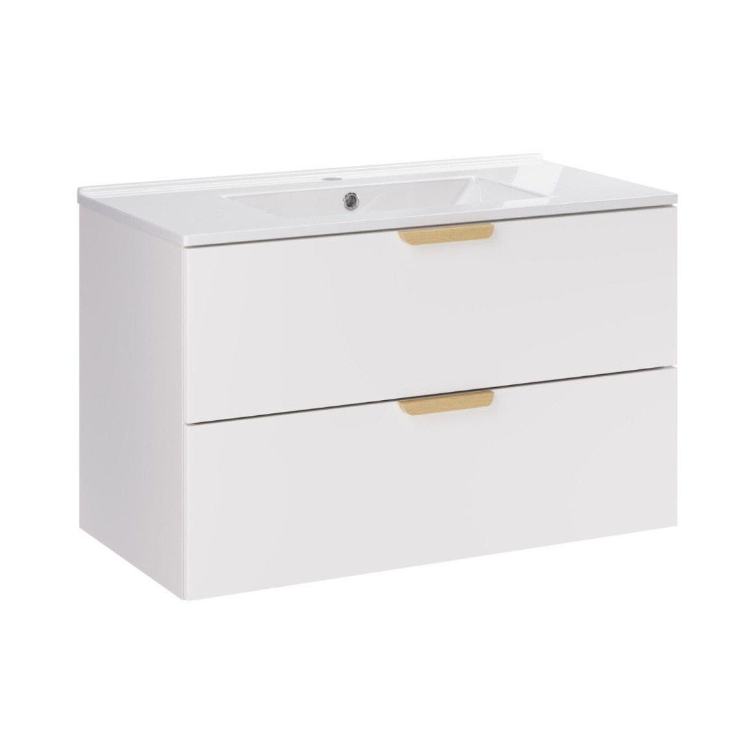 Ensemble OSTER blanc 80cm : meuble sous vasque à tiroirs et vasque encastrée blanche