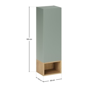 Ensemble OSTER vert et chêne clair : rangement suspendu avec porte et niche visibles dimensions
