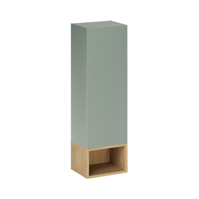 Colonna di stoccaggio OSTER 30cm – mobile sospeso verde salvia 1 porta e nicchia visibile aspetto rovere chiaro
