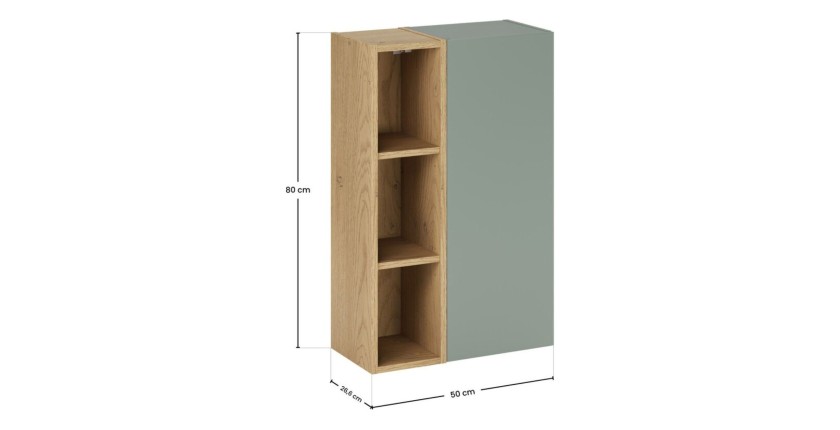 Ensemble OSTER vert et chêne clair : meubles de rangement avec porte et 3 niches visibles dimensions