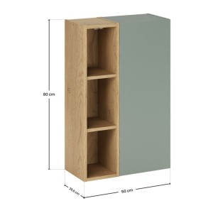Ensemble OSTER vert et chêne clair : meubles de rangement avec porte et 3 niches visibles dimensions