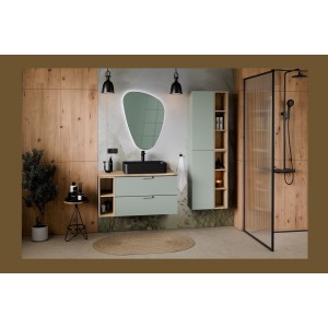 Ensemble OSTER vert et chêne clair : rangements suspendus 2 portes et 6 niches visibles mis en situation