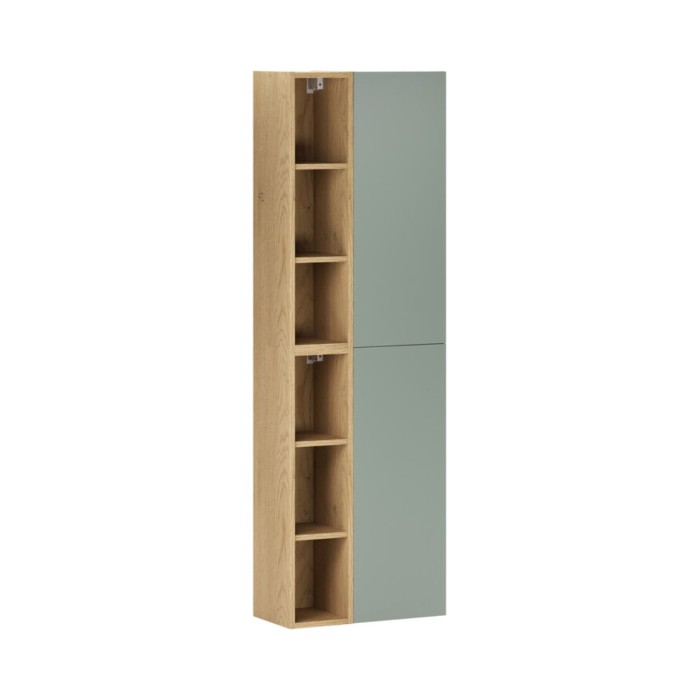 Mobili modulari da parete OSTER 50cm – mobili sospesi verde salvia 1 porta e 6 nicchie visibili effetto rovere chiaro