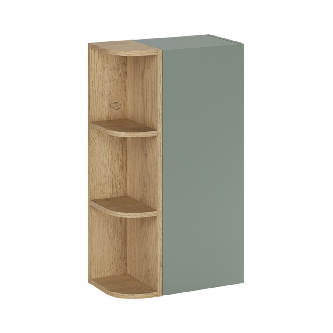 Ensemble OSTER vert et chêne clair : rangements suspendus 1 porte et 3 niches visibles arrondies