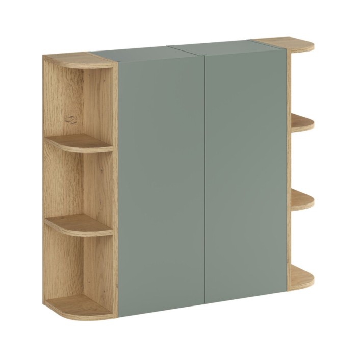 Muebles de almacenamiento modulares OSTER 45cm – muebles colgantes verde salvia 1 puerta y 6 nichos redondeados aspecto roble cl