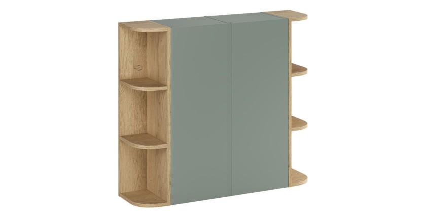 Ensemble OSTER vert et chêne clair : rangements suspendus 2 portes et 6 niches visibles arrondies configuration 2