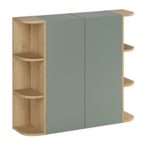 Ensemble OSTER vert et chêne clair : rangements suspendus 2 portes et 6 niches visibles arrondies configuration 2