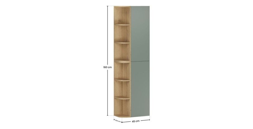 Ensemble OSTER vert et chêne clair : rangements suspendus 2 portes et 6 niches visibles arrondies dimensions