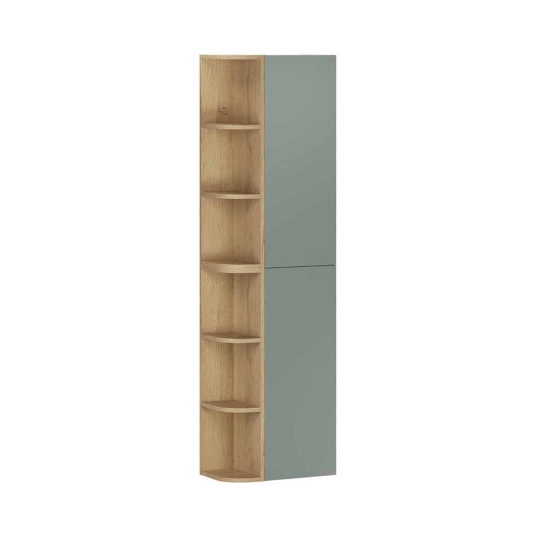 Ensemble OSTER vert et chêne clair : rangements suspendus 2 portes et 6 niches visibles arrondies
