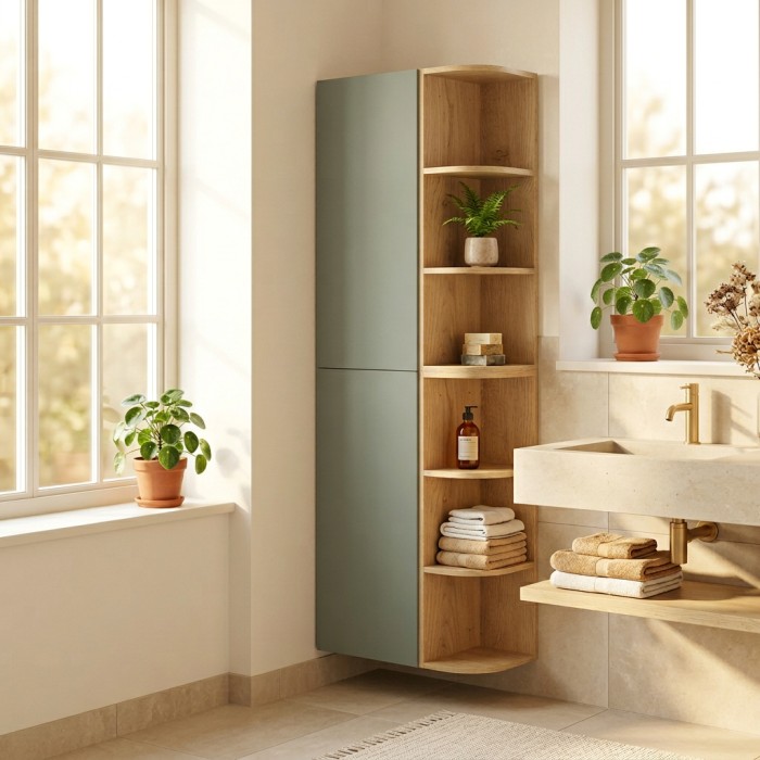 Muebles de almacenamiento modulares OSTER 45cm – muebles colgantes verde salvia 1 puerta y 6 nichos redondeados aspecto roble cl