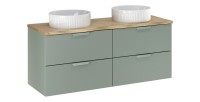Ensemble OSTER vert et chêne clair 120cm : meubles sous vasque, plan pour vasque biseauté et vasque à poser