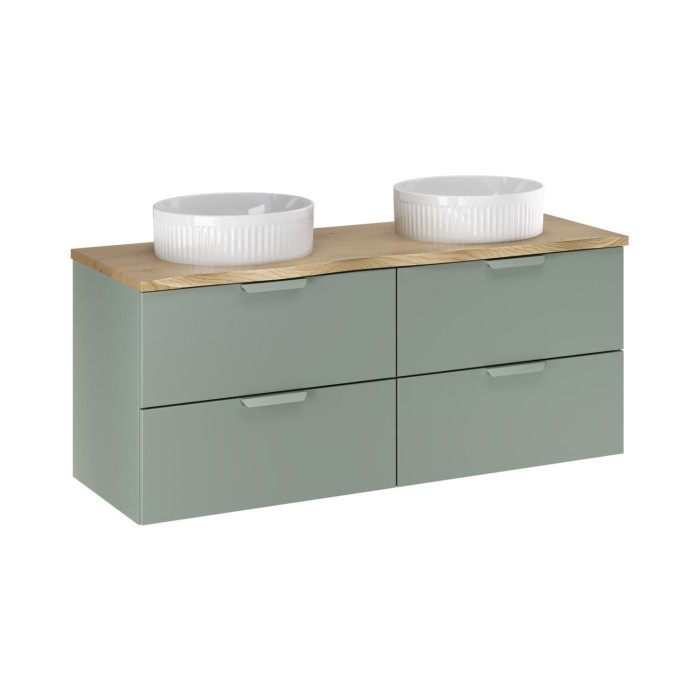 Hängendes Badezimmer-Set OSTER 60cm: Unterschrank mit Salbeigrünen Schubladen + eingelassenes weißes Waschbecken