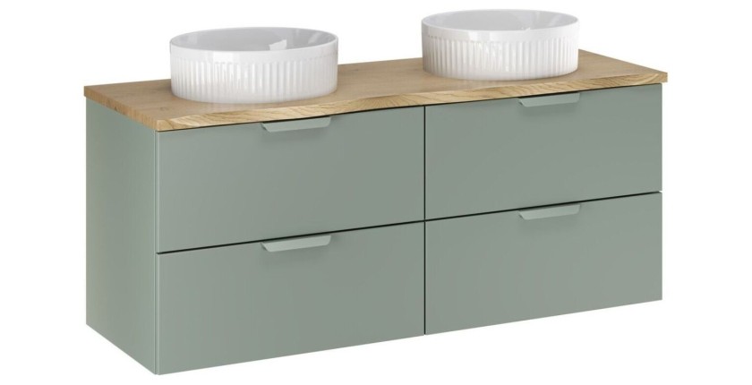 Ensemble OSTER vert et chêne clair 120cm : meubles sous vasque, plan pour vasque biseauté et vasque à poser