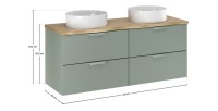 Ensemble OSTER vert et chêne clair 120cm : meubles sous vasque, plan pour vasque biseauté et vasque à poser dimensions