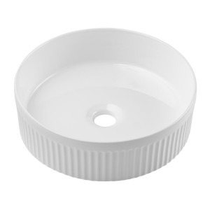 Vasque à poser ronde en céramique blanche rainurée verticalement