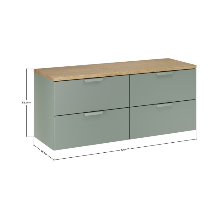 Ensemble OSTER vert et chêne clair 120cm : meubles sous vasque à tiroirs et plan pour vasque dimensions
