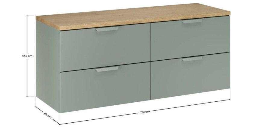 Ensemble OSTER vert et chêne clair 120cm : meubles sous vasque à tiroirs et plan pour vasque dimensions