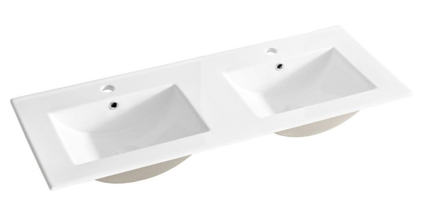 Double vasque à encastrée en céramique blanche