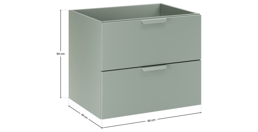 Meuble sous vasque à tiroirs vert sauge OSTER 60cm dimensions
