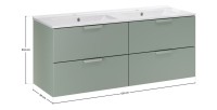 Ensemble OSTER vert 120cm : meubles sous vasque à tiroirs et double vasque encastrée blanche dimensions