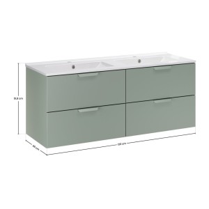 Ensemble OSTER vert 120cm : meubles sous vasque à tiroirs et double vasque encastrée blanche dimensions