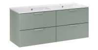 Ensemble OSTER vert 120cm : meubles sous vasque à tiroirs et double vasque encastrée blanche