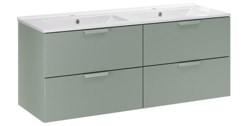Ensemble OSTER vert 120cm : meubles sous vasque à tiroirs et double vasque encastrée blanche