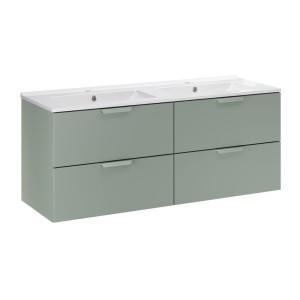 Ensemble OSTER vert 120cm : meubles sous vasque à tiroirs et double vasque encastrée blanche