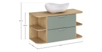 Ensemble OSTER vert et chêne clair 100cm : meuble sous vasque, niches visibles et vasque à poser dimensions