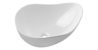 Vasque à poser ronde en céramique blanche rainurée asymétrique vue de haut