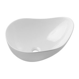 Vasque à poser ronde en céramique blanche rainurée asymétrique vue de haut