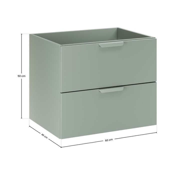 Insieme OSTER 100cm : mobile sottolavabo con cassetti verde salvia e nicchie a vista + piano per lavabo + lavabo da appoggio bia