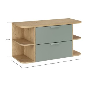 Ensemble OSTER vert et chêne clair 100cm : meuble sous vasque, niches visibles et plan pour vasque dimensions