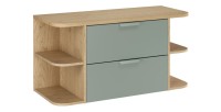 Ensemble OSTER vert et chêne clair 100cm : meuble sous vasque, niches visibles et plan pour vasque