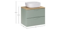 Ensemble OSTER vert et chêne clair 60cm : meuble sous vasque à tiroirs, plan pour vasque et vasque à poser dimensions