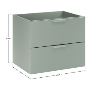 Ensemble de salle de bain suspendu OSTER 60cm : meuble sous vasque à tiroirs vert sauge + plan pour vasque aspect chêne clair