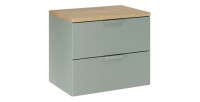 Ensemble OSTER vert et chêne clair 60cm : meuble sous vasque à tiroirs et plan pour vasque