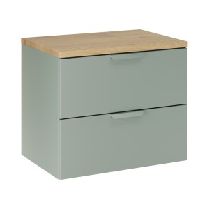 Ensemble OSTER vert et chêne clair 60cm : meuble sous vasque à tiroirs et plan pour vasque