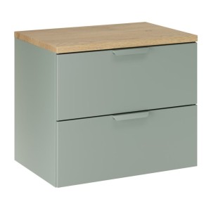 Ensemble OSTER vert et chêne clair 60cm : meuble sous vasque à tiroirs et plan pour vasque