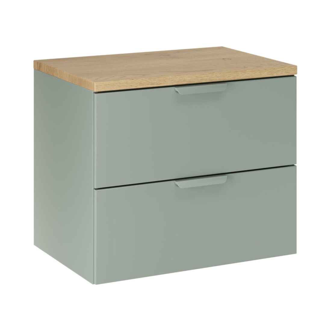 Ensemble OSTER vert et chêne clair 60cm : meuble sous vasque à tiroirs et plan pour vasque