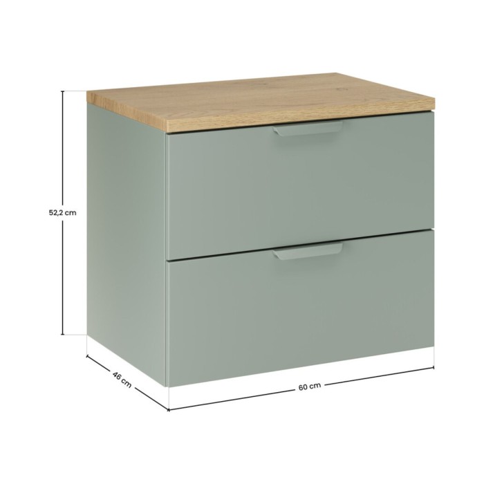 Ensemble OSTER vert et chêne clair 60cm : meuble sous vasque à tiroirs et plan pour vasque dimensions