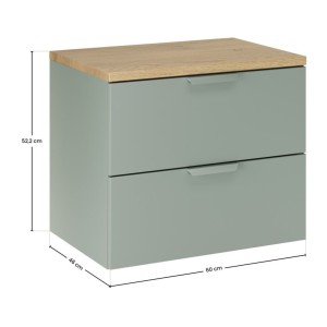 Ensemble OSTER vert et chêne clair 60cm : meuble sous vasque à tiroirs et plan pour vasque dimensions