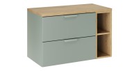 Ensemble OSTER vert et chêne clair 80cm : meuble sous vasque, niches visibles et plan pour vasque
