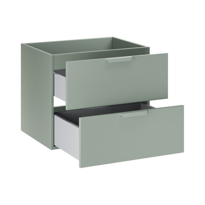 Conjunto de baño suspendido OSTER 80cm: muebles bajo lavabo con cajones en verde salvia y nichos visibles + encimera para lavabo