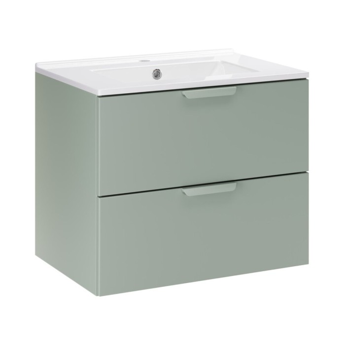 Conjunto de baño suspendido OSTER 60cm: mueble bajo lavabo con cajones en verde salvia + lavabo empotrado blanco