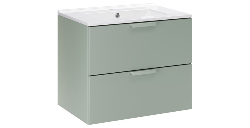 Ensemble OSTER vert et blanc 60cm : meuble sous vasque à tiroirs et vasque encastrée blanche