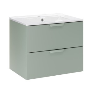 Ensemble OSTER vert et blanc 60cm : meuble sous vasque à tiroirs et vasque encastrée blanche