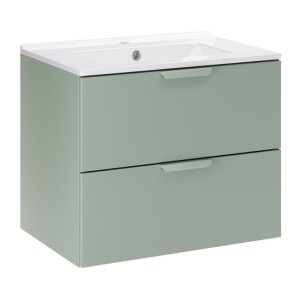 Ensemble OSTER vert et blanc 60cm : meuble sous vasque à tiroirs et vasque encastrée blanche