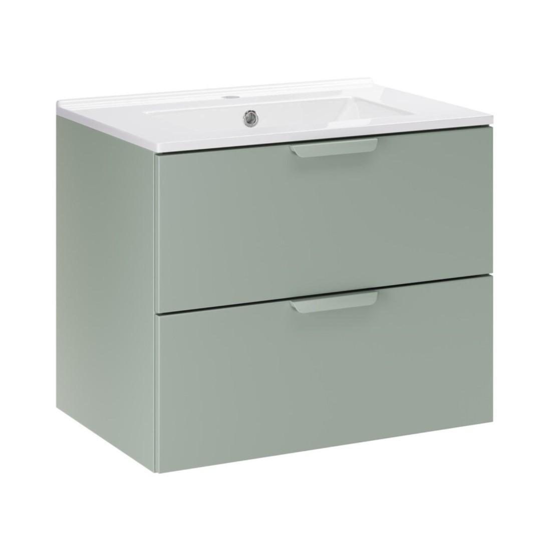 Ensemble OSTER vert et blanc 60cm : meuble sous vasque à tiroirs et vasque encastrée blanche