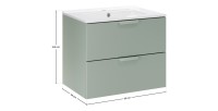 Ensemble OSTER vert et blanc 60cm : meuble sous vasque à tiroirs et vasque encastrée blanche dimensions